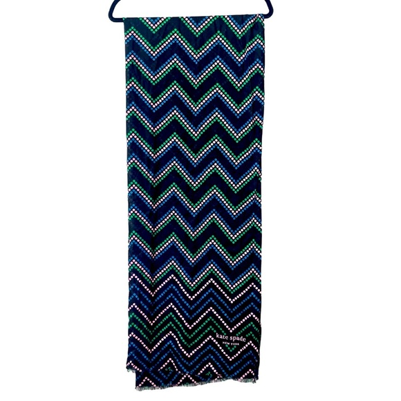 Kate Spade Scarf Womens Black Multicolor Chevron Dot Print Soft Lightweight Wrap - Picture 1 of 3